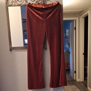 Free People Burhundy Red & Burnt Orange Tonal Stripe Pull-on Flares Size Medium
